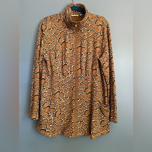 Soft Surroundings Giraffe Full Zip Lightweight Jacket/Sweater Animal Print SZ‎ L - Picture 1 of 9